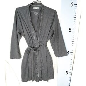 Eileen West Black White Checkered Gingham Robe with Tie‎ Large